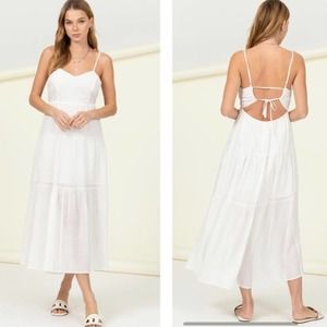 Full Heart White Smocked Cut Out Midi Dress
